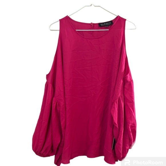 Eloquii Top Women 20 Pink Pullover High Neck Cold Shoulder Puff Sleeve Keyhole - Picture 3 of 13